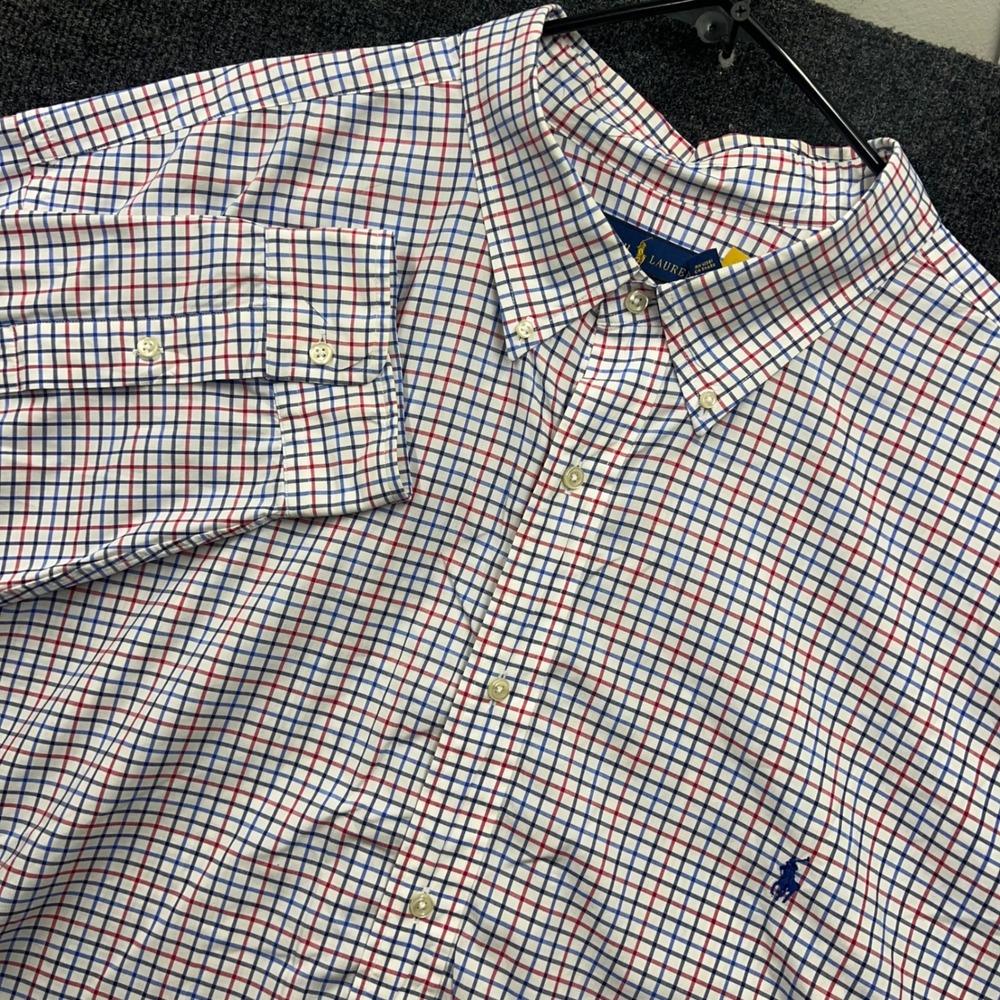 Ralph Lauren Mens 4XLT Button Down Shirt Tattersall Check Red Blue Stretch 2584